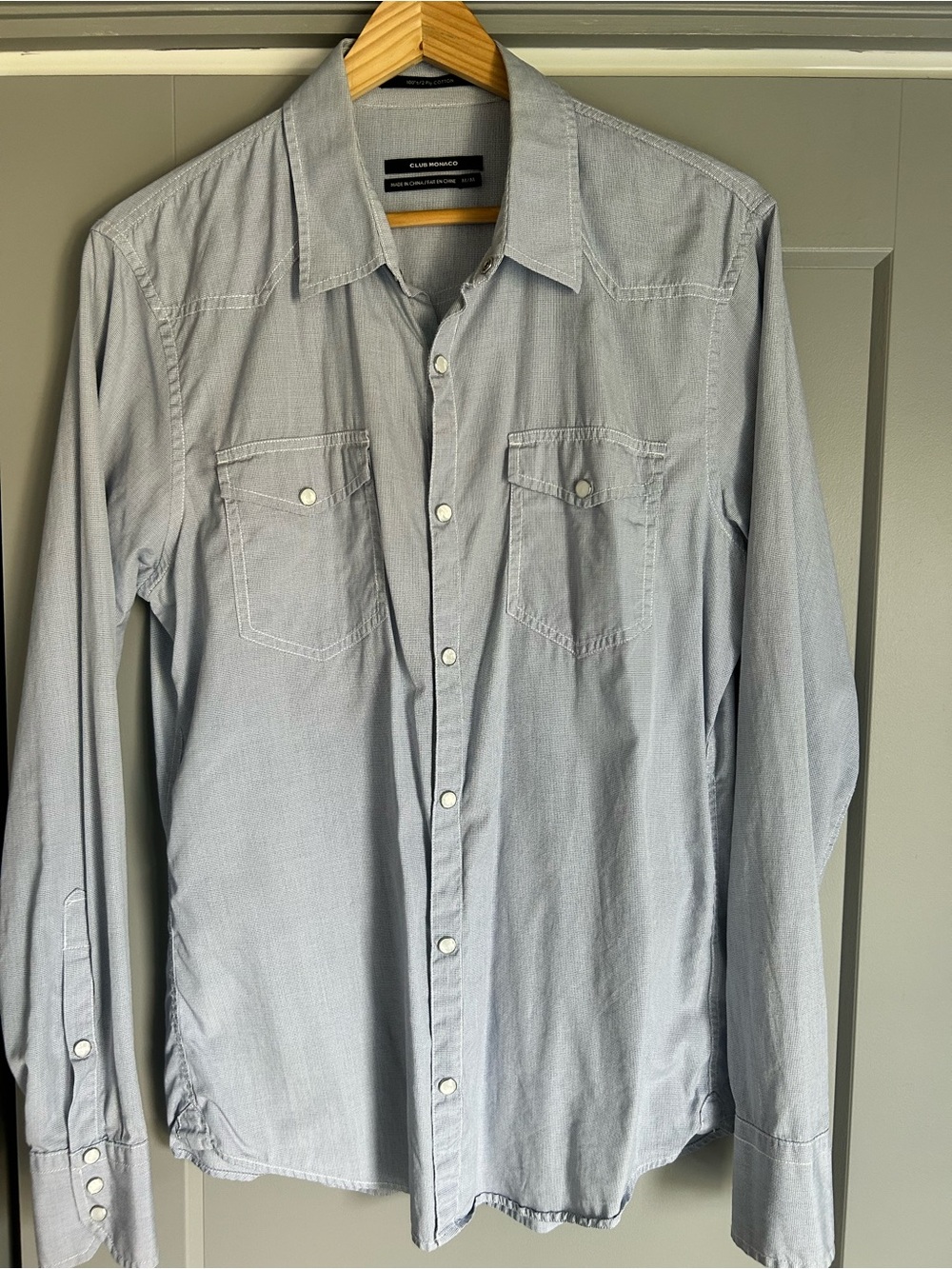 Club Monaco Pale Blue Long-Sleeve Western Button-Down Shirt